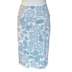 NWT LuLa Roe Cassie Paisley Print Pencil Skirt Cream/Blue Medium